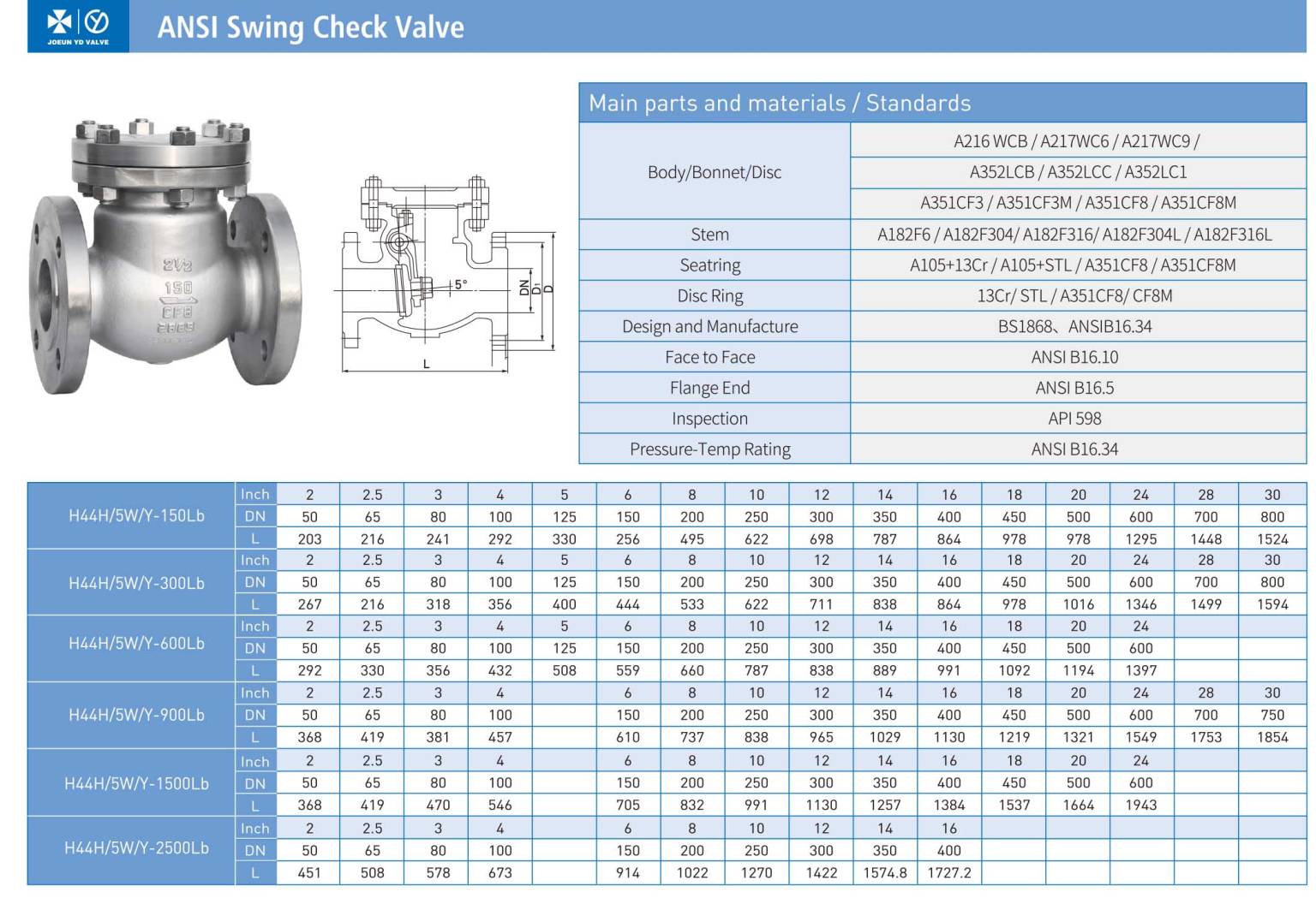 Cast steel swing check valve WCB flanged ends ANSI Class 150 Joeun