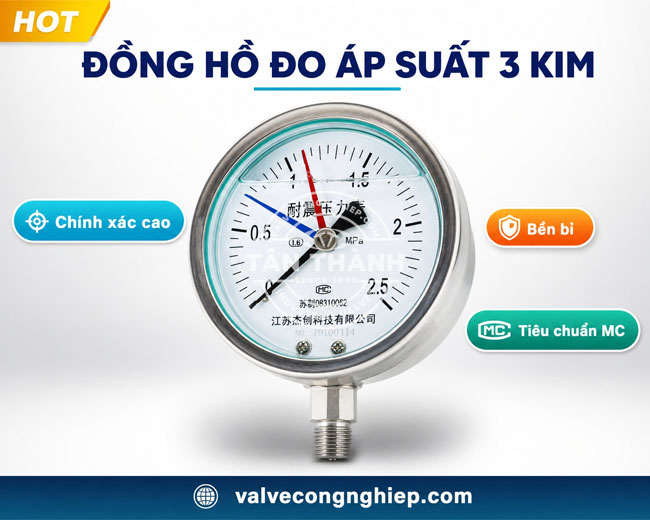 Đồng hồ đo áp suất 3 kim Maximum Pointer Gauge